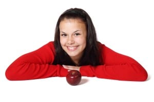 Apfel rot mit Frau